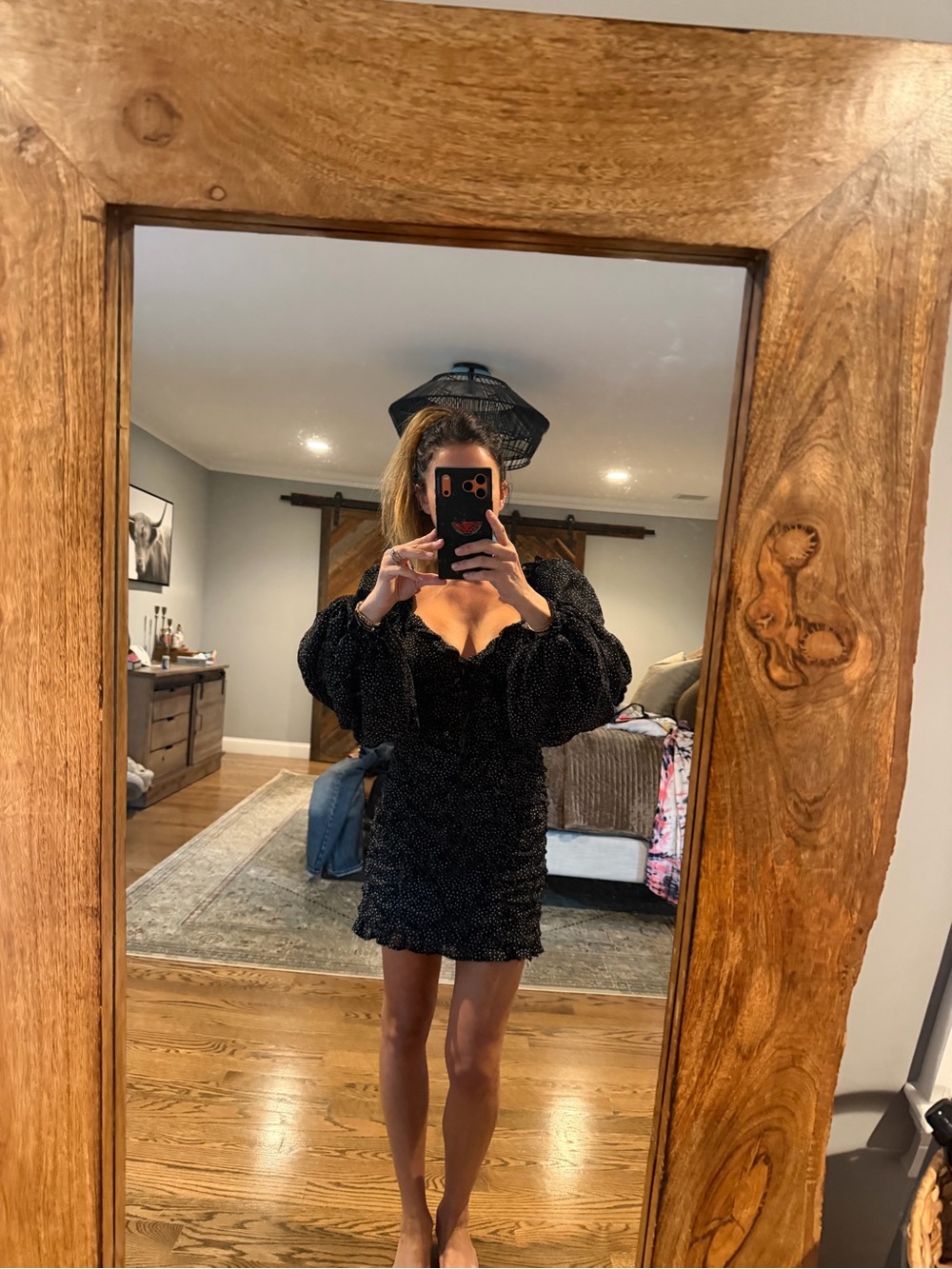 For Love And Lemons Black Puff-Sleeve Mini Dress